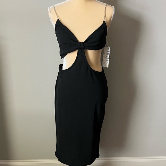 NWT Almost Famous gorgeous black cut out dress with rhinestone straps! - Picture 4 of 12